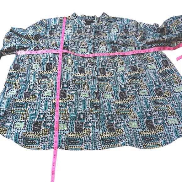 VINTAGE MAGGIE BARNES Blouse Top Long‎ Size 3X No Wrinkle Satin Poly Geometric - Picture 6 of 9